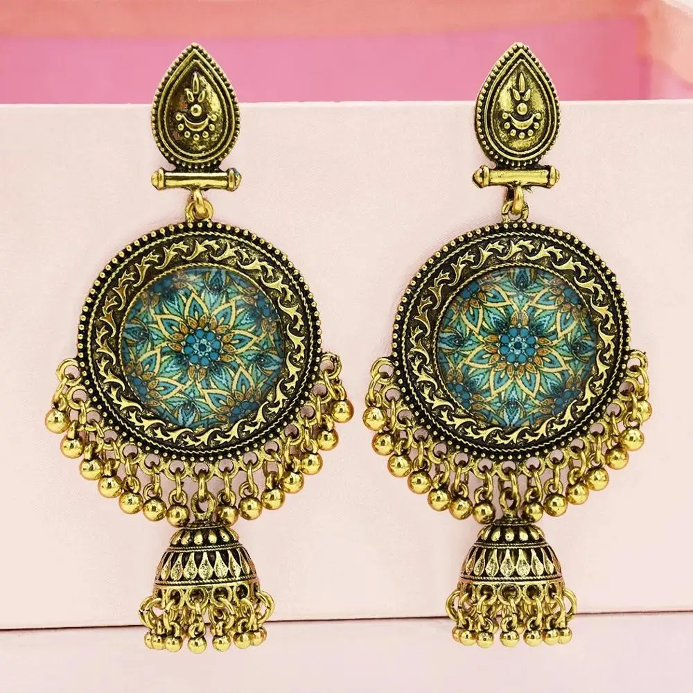 Индийские серьги для женщин Jhumka золотые кисточки Большие колокольчики подвески