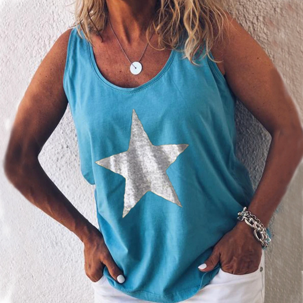 Женская летняя майка с бретелями принтом звезды для фитнеса уличная женская
