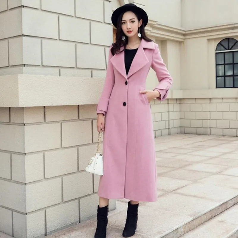 Модное однобортное приталенное зимнее пальто с воротником стойкой женское