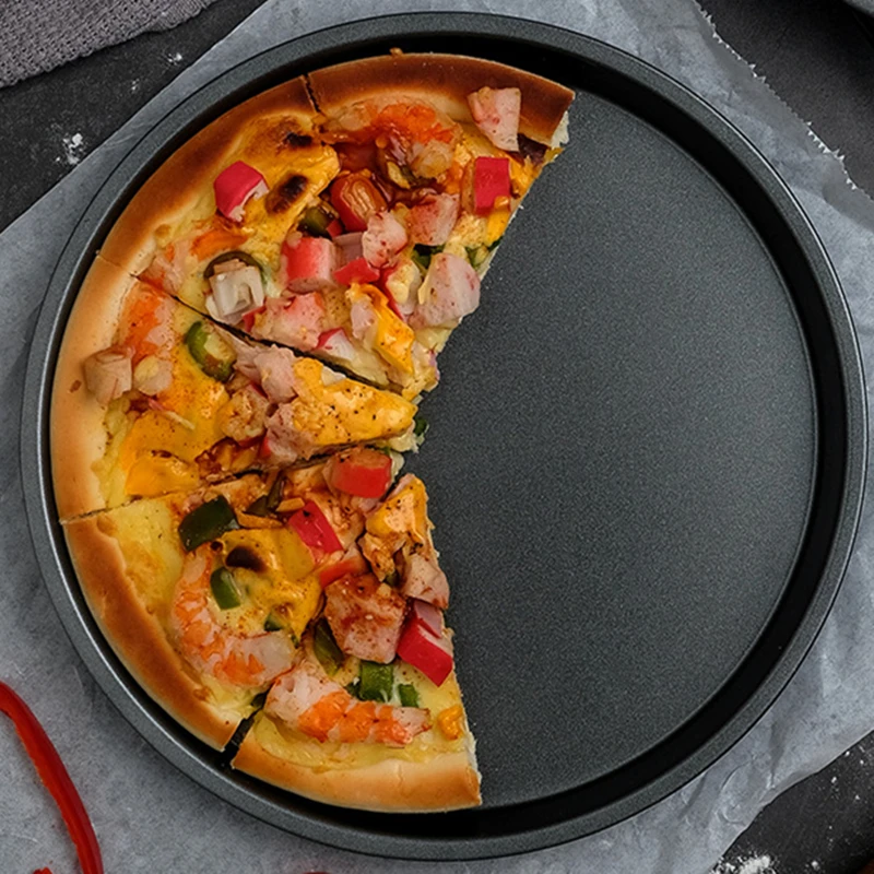 

6/7/8/9/10 Inch Round Pizza Plate Shallow Dish Tray Gold Black Carbon Steel Bakeware Non-Stick Bread Pastry Baking Mold Tools