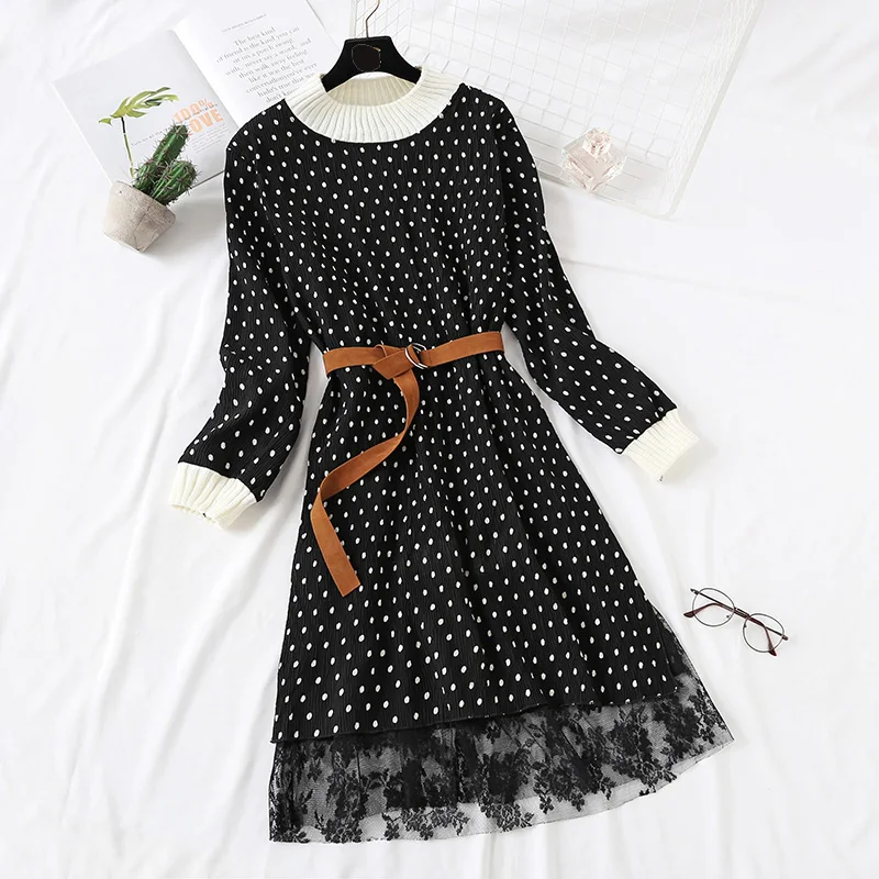 202 0 Демисезонный мода взлетно-посадочной Для женщин Вязание Платье с принтом в