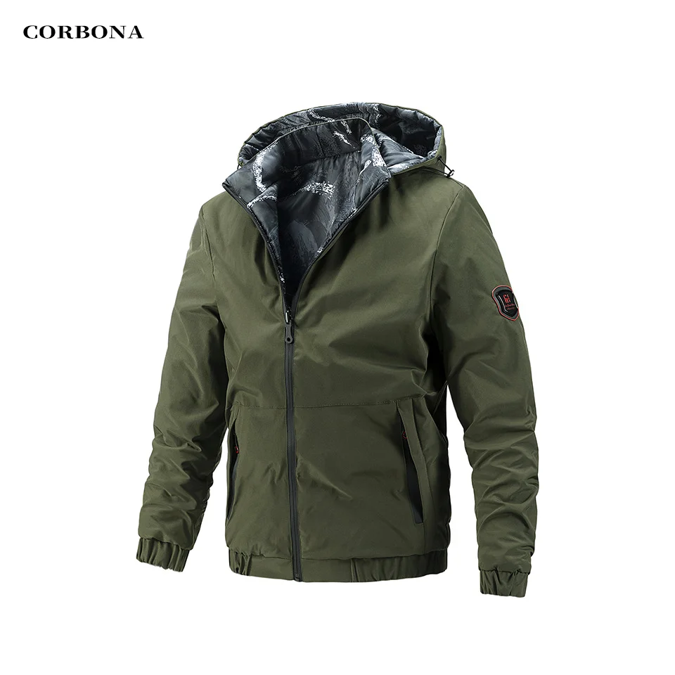 

CORBONA Spring Autumn Double sided Wear Men Sports Jacket Windproof Hooded Long Outdoor Casual Male Coat 2021 Mountaineer Homme