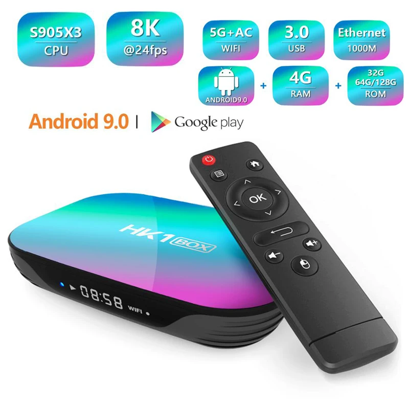 Приставка Смарт ТВ HK1 Android 9 0 4K Amlogic S905X3 2 4 дюйма + 64/1000 ГБ|ТВ-приставки и медиаплееры|