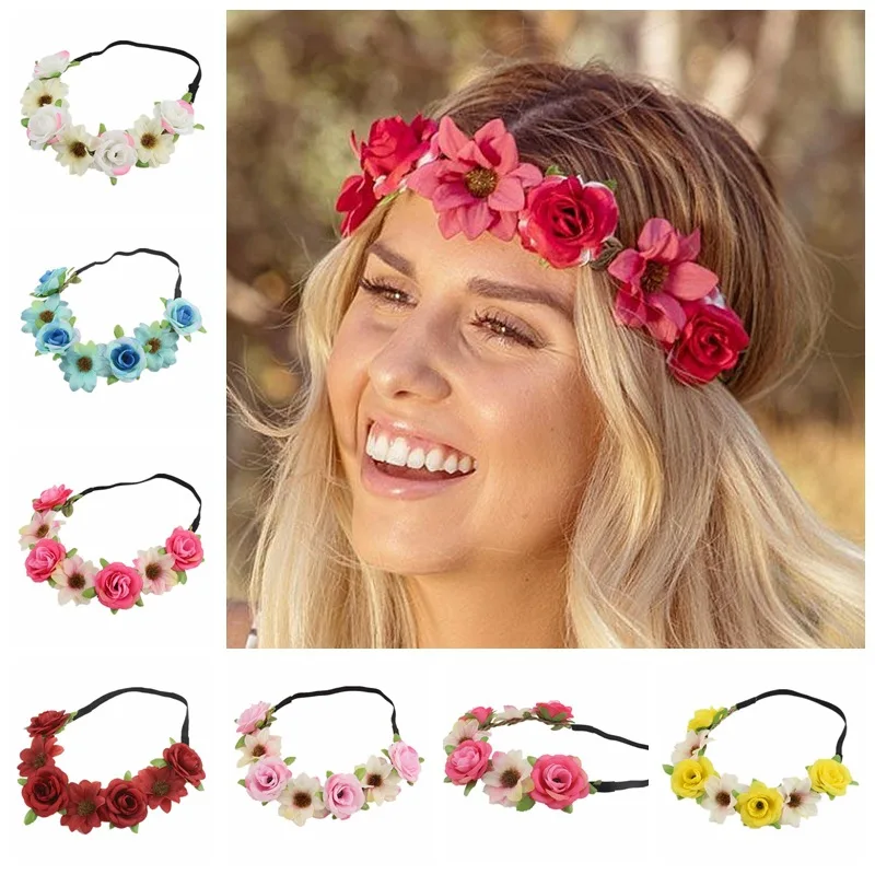 Rose flower headband small fresh photo accessories Bohemian seaside holiday wreath headdress