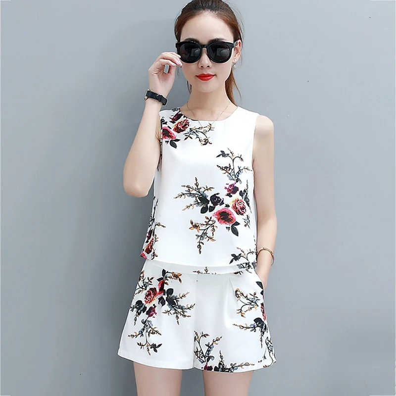 Комплект kleding Nieuwe Elegante с принтом Vrouwen майка топ Модный корейский комплект шортами