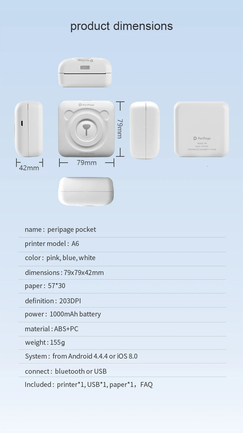 PeriPage портативный тепловой Bluetooth фотопринтер мини-фотографии принтер для мобильного телефона Android iOS 58 мм Принтер Рождественский подарок