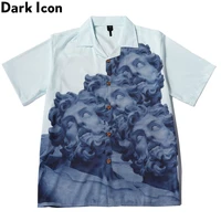 dark icon printed vintage shirt men 2020 summer turn down collar mens shirt streetwear clothing