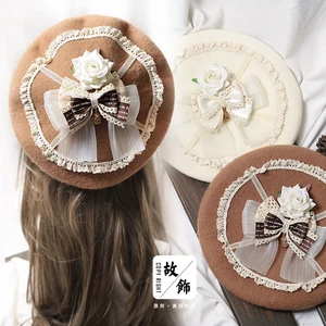 Осенне-зимний великолепный кружевной берет с цветами для девочек-подростков купольная шапка в стиле 