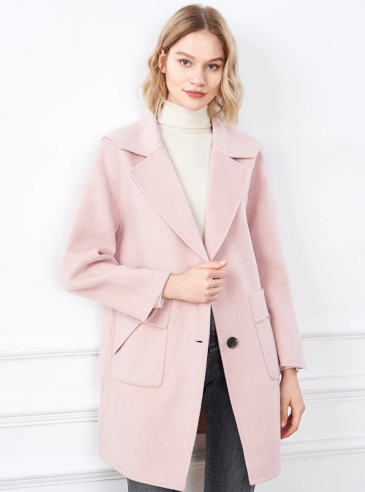 

Women's Clothing 2021 Winter New Lotus Root Pink Lapel Medium Long Woolen Overcoat Women's Coat