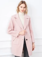 womens clothing 2021 winter new lotus root pink lapel medium long woolen overcoat womens coat