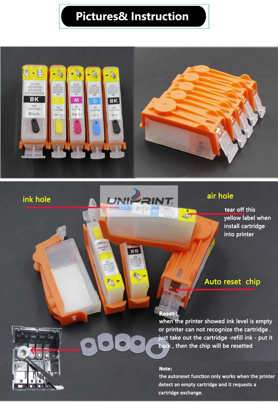 PGI125 многоразовые картриджи для Canon MG6110 MG6210 MG8110 MG8210 MG6200 PGI-125PGBK CLI-126PBK C M Y серый 6 шт