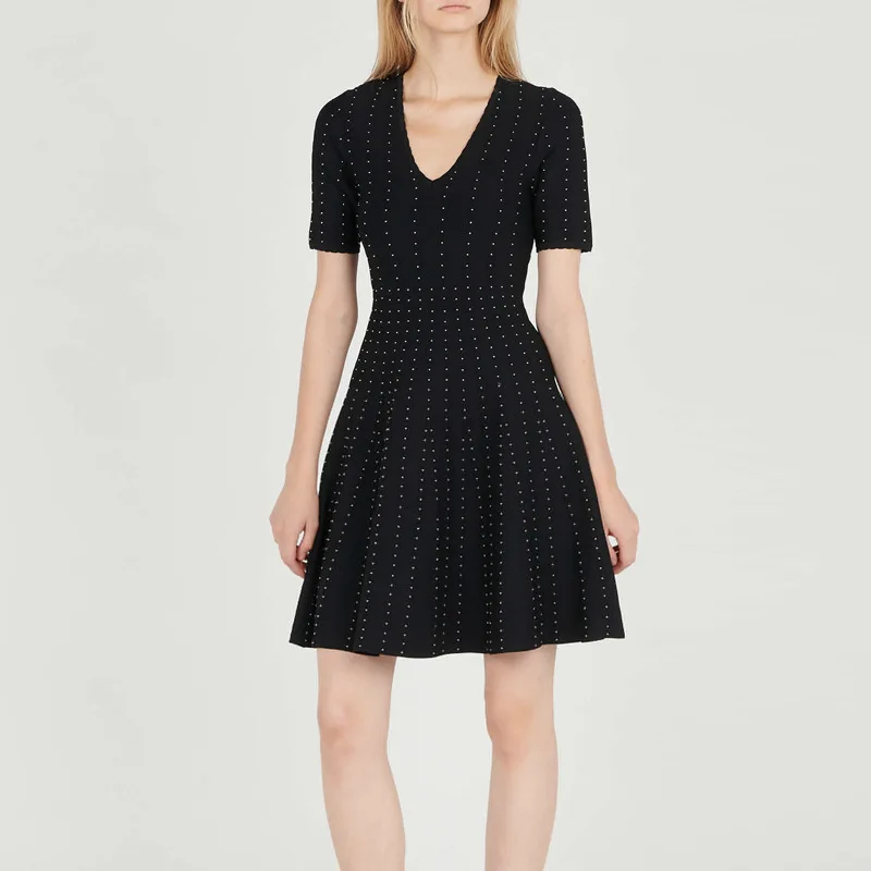 Tunjuefs Slim Fit v образным вырезом с коротким рукавом платье женское Vestido вязаный