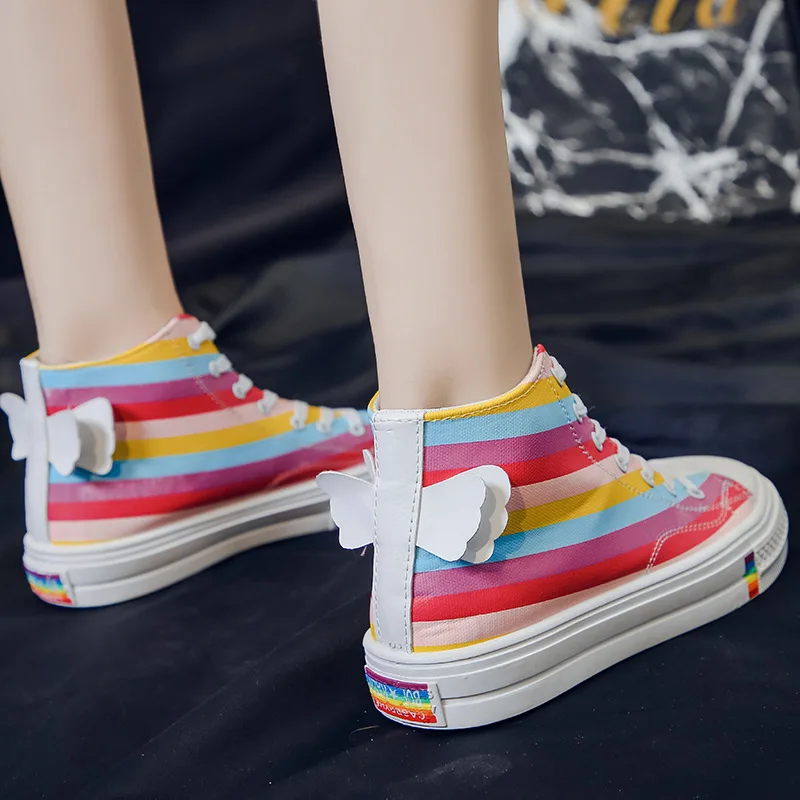 Парусиновая обувь радужной расцветки с круглым носком Удобная резиновая на