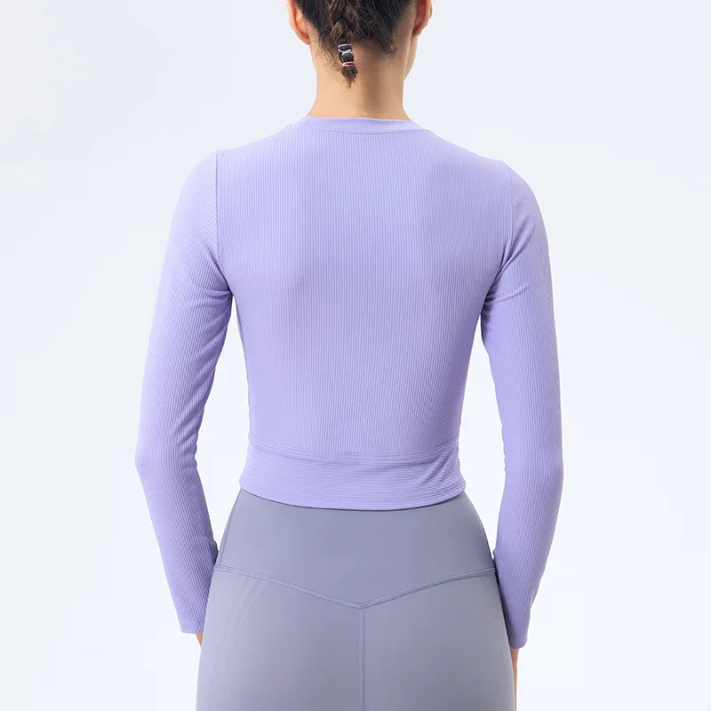 Спортивная женская рубашка для йоги укороченный топ с длинным рукавом одежда
