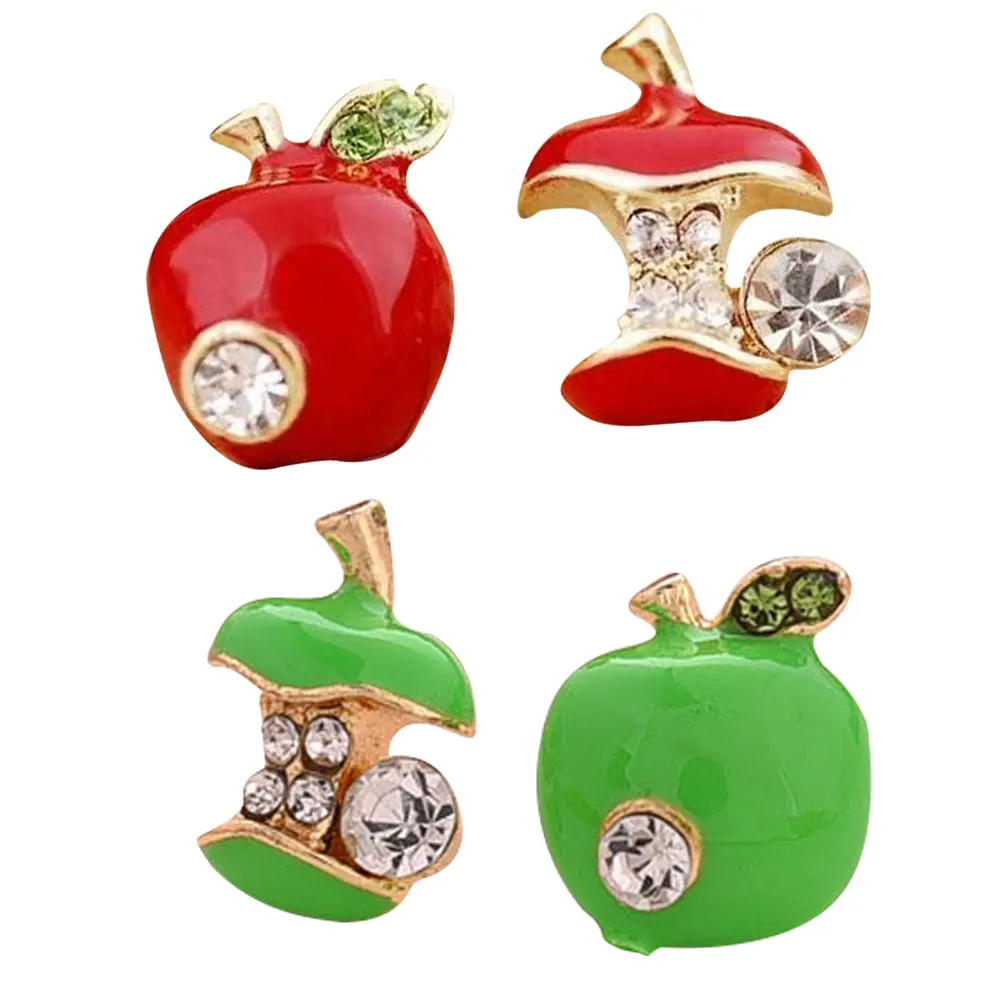 

Red Green Apple Stud Earring For Women Gold Color Crystal Rhinestone Zircon Asymmetric Earrings Ear Jewelry Pendientes