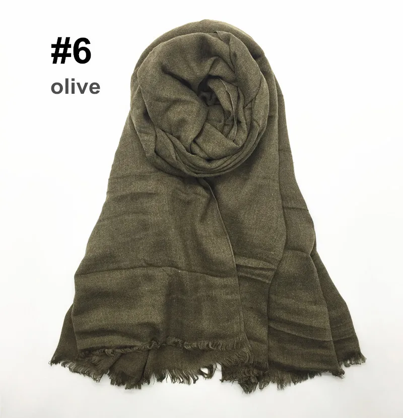 6 olive Одноцветный хлопковый мусульманский хиджаб шарф длинная мягкая шаль короткая кисточка Женская бахрома платок Исламская повязка на голову тюрбан 90x180 см - Цвет: 6 olive