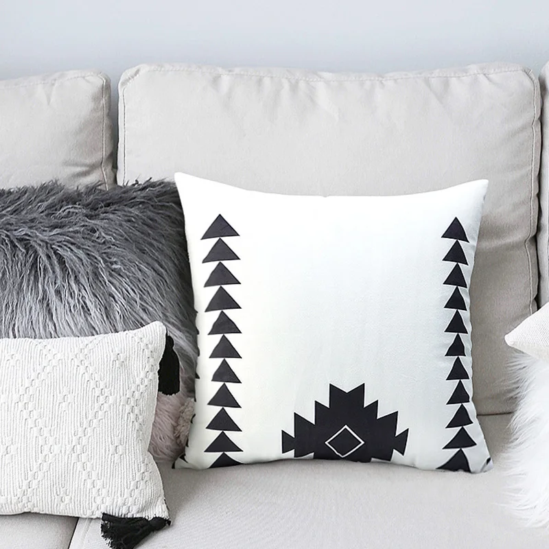 Наволочка в скандинавском стиле черная серая Геометрическая наволочка льняная