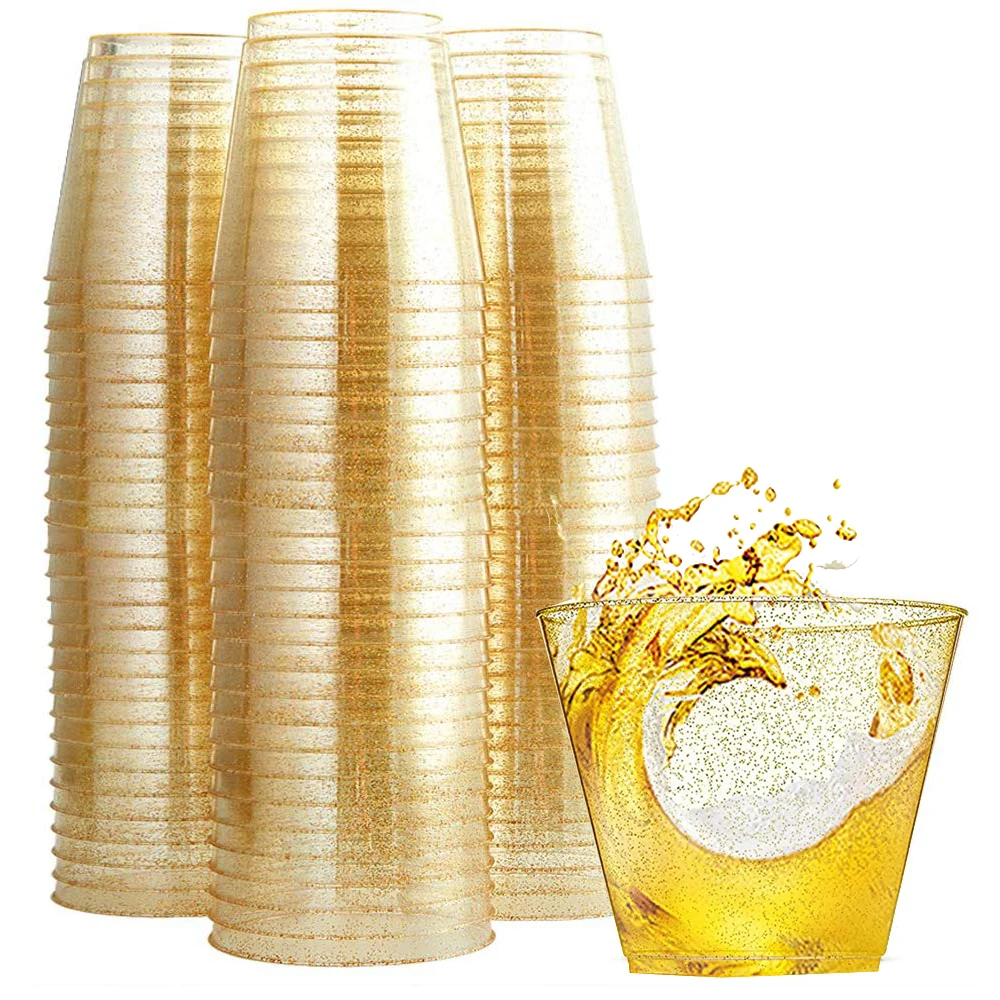 

90OZ Golden Plastic Cup Disposable Water Cup Golden Powder Juice Cup Dessert Cup Mousse Cup Party Wedding Tableware Decoratio