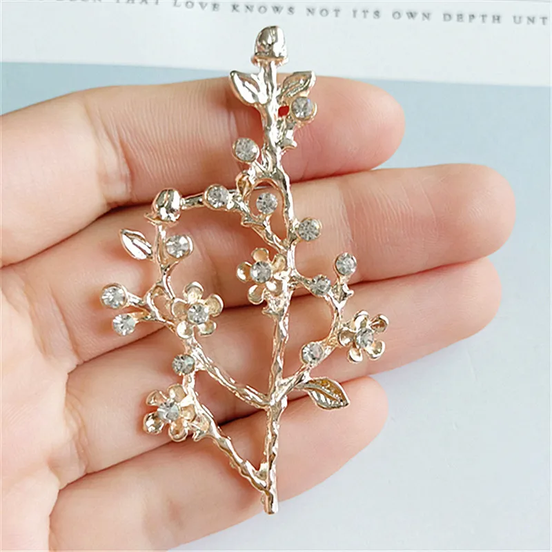 

DIY for Hairpin Handmade Wedding Jewelry Making Wholesale 50pcs/lot Gold Color Big Crystal Branch Charm Flower Branch Pendant