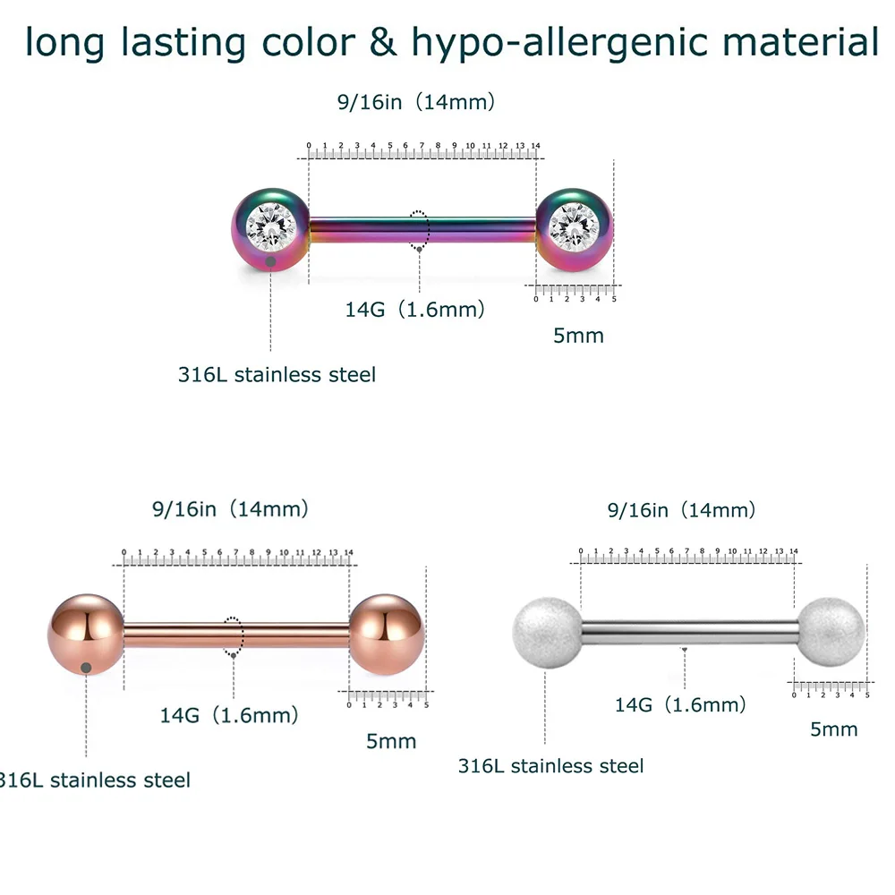 Штанга для пирсинга женская из хирургической стали 14 г 2 шт.
