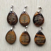 good quality natural tiger eye stone water drop shape tree of life pendants for jewelry making free shipping wholesale 6pcslot