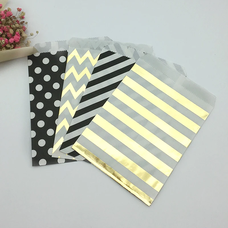 100 шт Смешанные черные и золотые в горошек шеврон полосы бумажные мешки для
