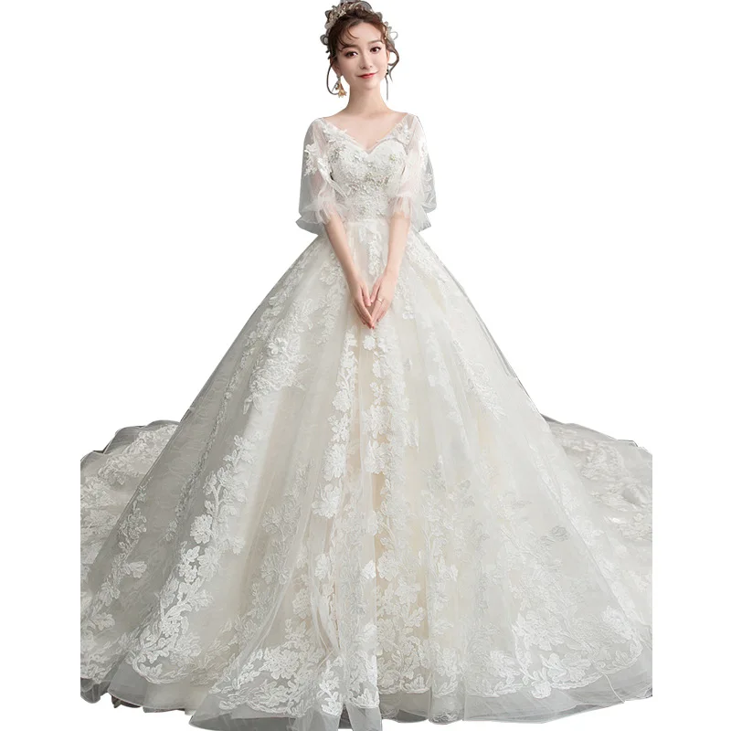 

Wedding Dress New Spring Hot-Selling Bride Simple Pregnant Woman High Waist Covering Pregnant Belly Trailing