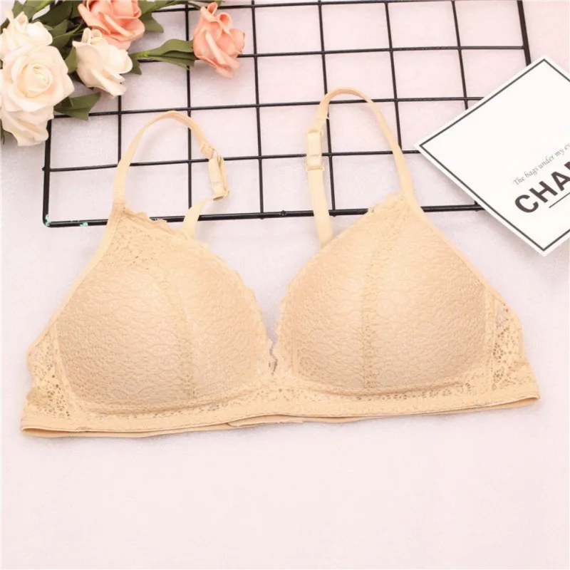 

Women's Cross Straps Lace Bras Thin Push Up Beautiful BackWire Free V Neck Bras