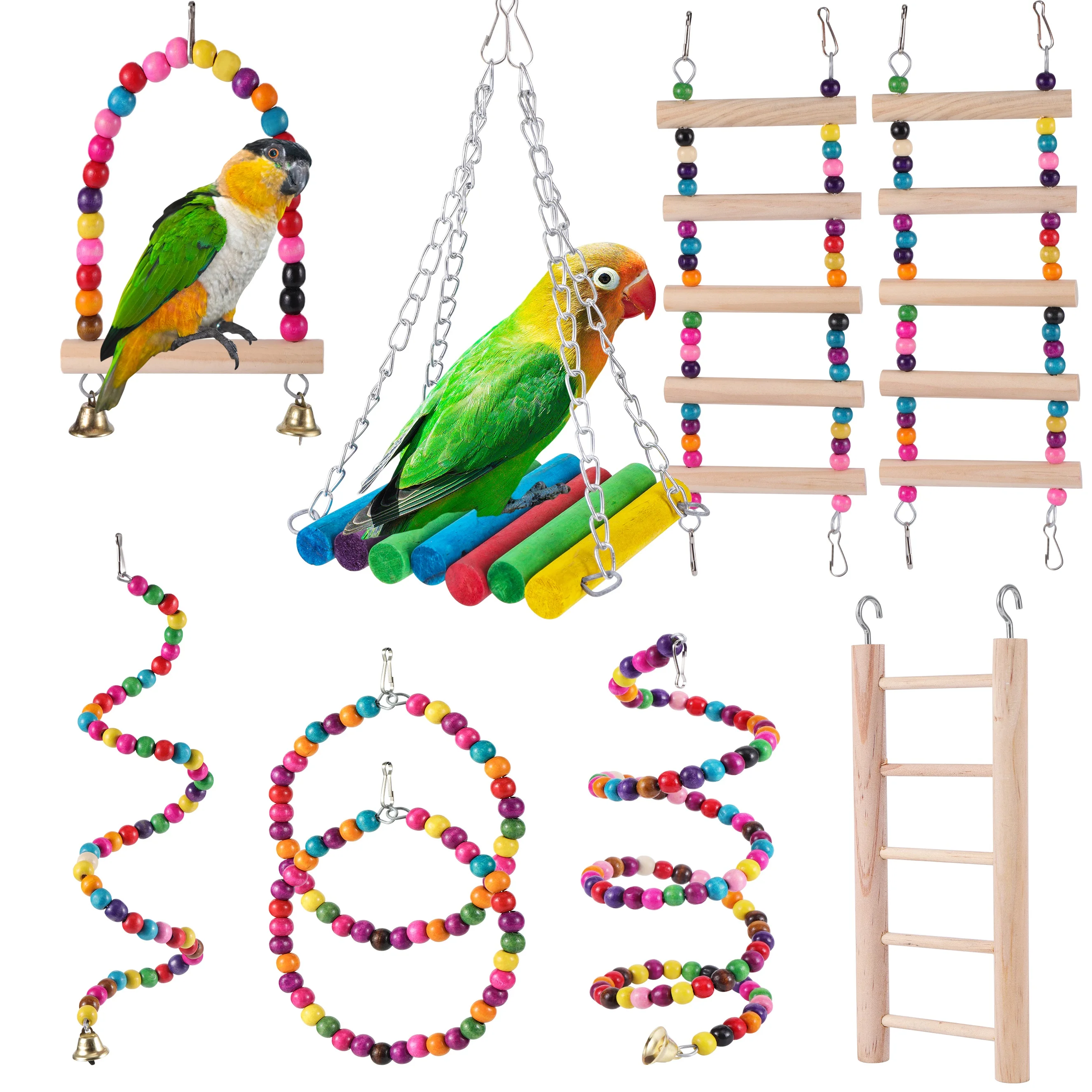 Set Swing Chewing Training Toys Small Parrot Hanging Hammock Parrot Cage Bell Perch Toys With Ladder Pet Supplies 1pc