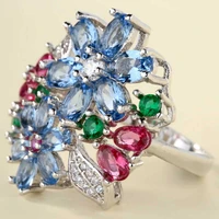 new fashion womens inlaid two color flower ring multi color flower ring anniversary chic ring size 6 10