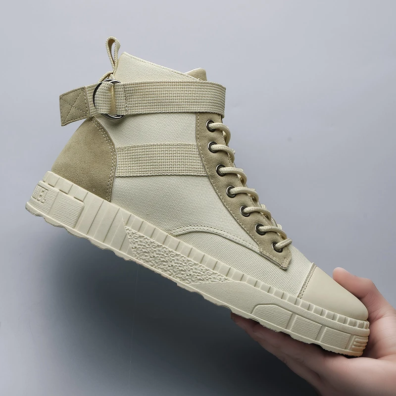 

Men's High-Top Shoes Fashion Canvas Fabric Splicing Sneakers Outdoor Breathable Casual Shoes British Men Skateboard Shoes