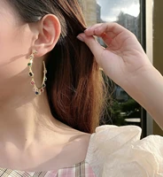 funmode new circle ladies hoop earrings wholesale rainbow cubic zirconia pendent earrings for women fe70