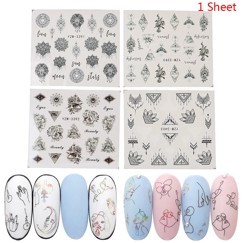 1 лист белых черных цветов наклейка для ногтевого дизайна водная переводная
