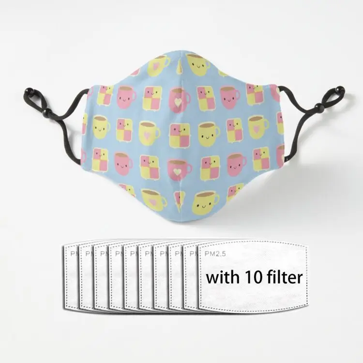 

Kawaii Battenberg Cake and Cup of Tea Adult Mouth Mask Men Women Anti Dust Face Mouth Mask Washable Reusable Breathable Mask
