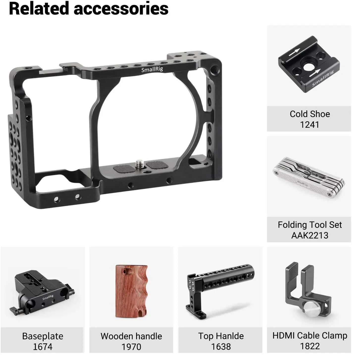 SmallRig Camera Cage Rig Stabilizer for Sony A6000 / A6300 / A6500 Nex-7 Cell SmallRig Cage with Shoe Mount Thread Holes 1661