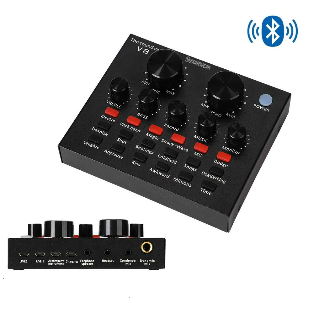

Bluetooth V8 Live Sound Card USB Intelligent Mixer Sound Card with Multiple Funny Sound Effect for Recording Hosting Speech Live