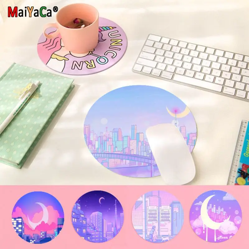 

Maiyaca розовый Аниме Луна Пейзаж эстетика искусство круглый коврик для мыши игра Противоскользящий ноутбук ПК коврик для мышки игровой коври...