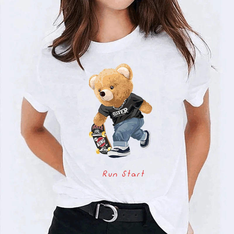 

Popular New Products Creative Bear Graphic Printing Women's Comfortable Casual Short Sleeve T-shirt Lovers Clothes S-4XL