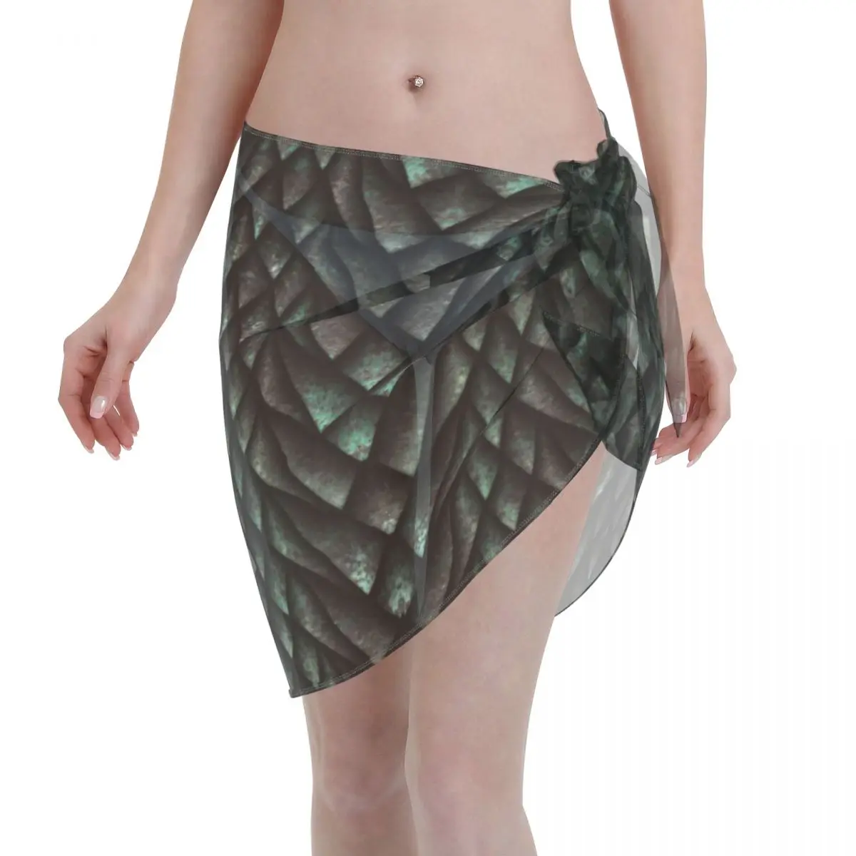 

Womens Swim Wear Bikini Cover Up Dragon Scales Beach Mini Wrap Skirt Sarong Pareo Shorts Summer Beachwear