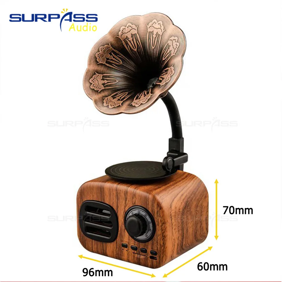 Retro Trumpet Style Bluetooth Mini Speaker Wireless Stereo Subwoofer Music Box Wooden Speakers With FM Radio TF For Phone | Электроника