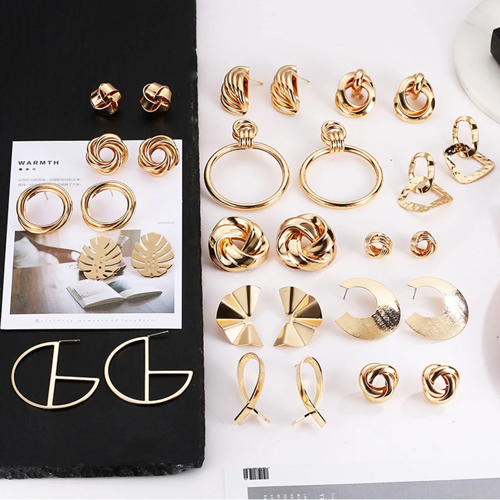 

1Pair Gold Vintage Geometric Meta Dangle Earrings Women Punk Fashion Dangle Drop Earrings 2021 Trend Set of Earrings Jewelry