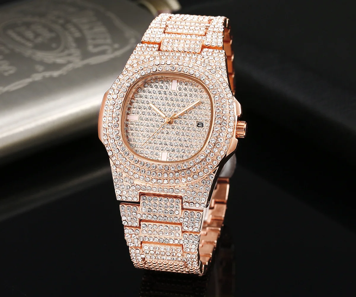 

Mode Horloge Mannen Crystal Mens Horloges Diamant Roestvrij Staal Vrouwen Quartz Horloge Jurk Luxe Datum Klok reloj mujer