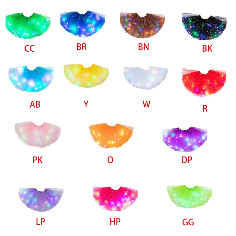 

Women Girls Starry Sky Star Sequins Tutu Skirt LED Light Up Neon Colorful Layered Tulle Ballet Dance Party Short Dress