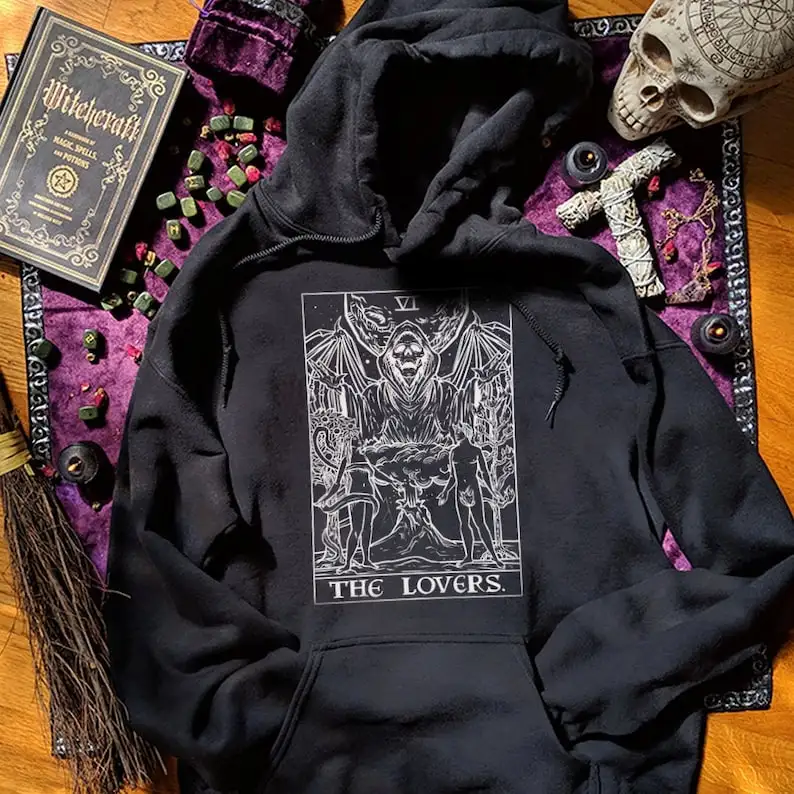 

The Lover Tarot толстовка с картой Grim Reaper Хэллоуин Печать Goth Pagan Witch Clothing Men размера плюс Witchcraft