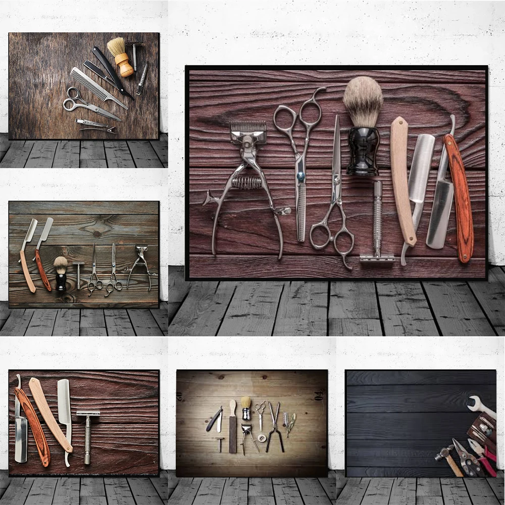 

Vintage Barber Shop Haircut Tools Canvas Art Pictures On Posters And Prints Retro Mural Paintings For Salon Wall Decoration