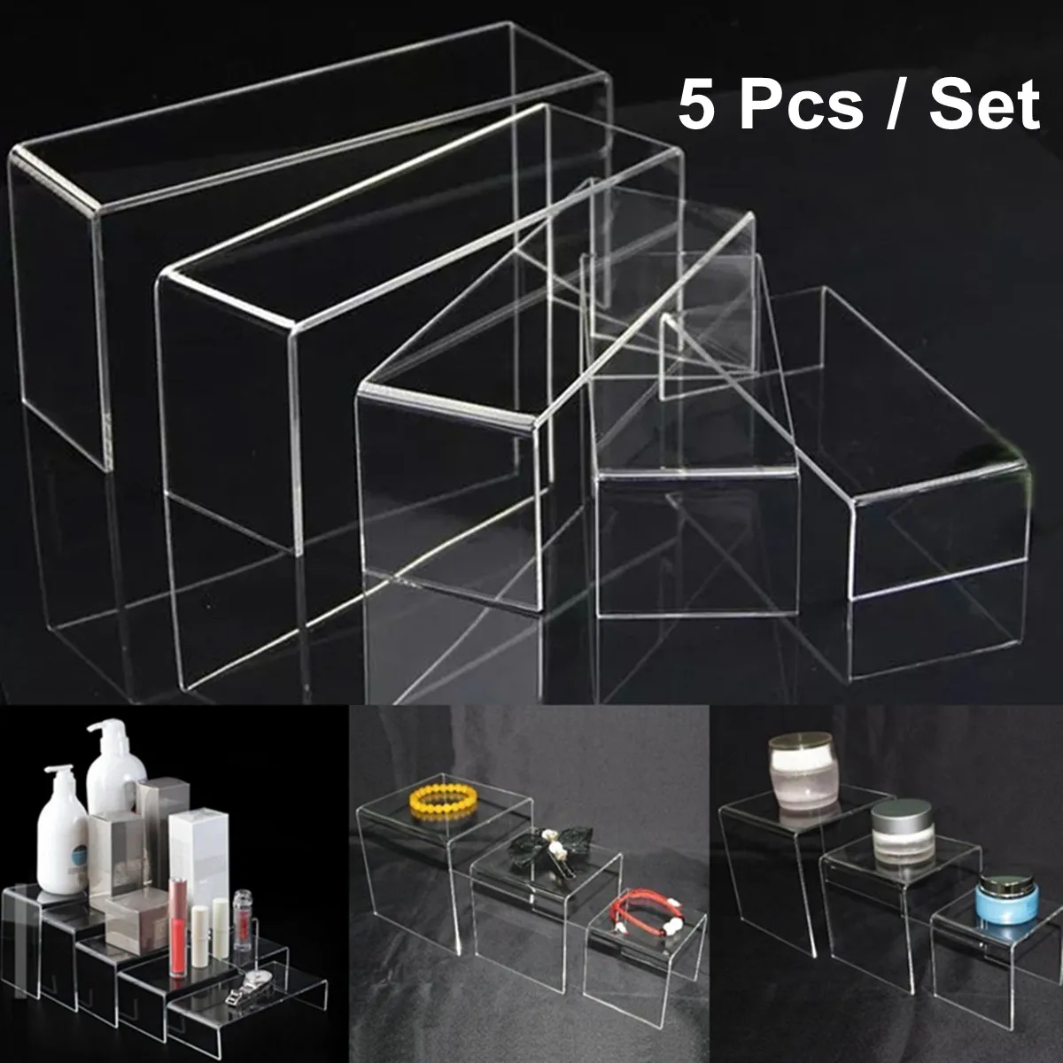 

Clear Retail Riser Acrylic Perspex Sturdy Jewellery Display Riser Stand Showcase Jewelry Display Rack Organizers Decor 5Pcs Set