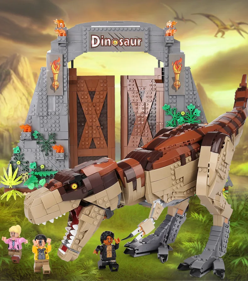 DHL 61001 креативные игрушки, совместимые с 75936 T. rex Rampage, игрушки динозавров, строительные блоки, кирпичи в сборе, Детский Рождественский подарок