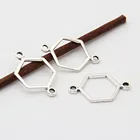 Подвески для браслетов, 30 шт., серебристого цвета, полый шестиугольник пробы, 12x19,5 мм, A3374