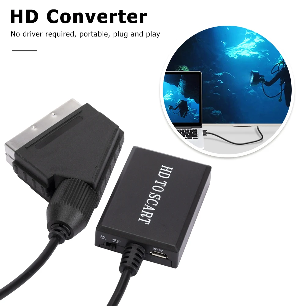 

Portable Scart to Compatible Cable Converter Professional Video Audio Adapter for HD TV DVD Game Accessories
