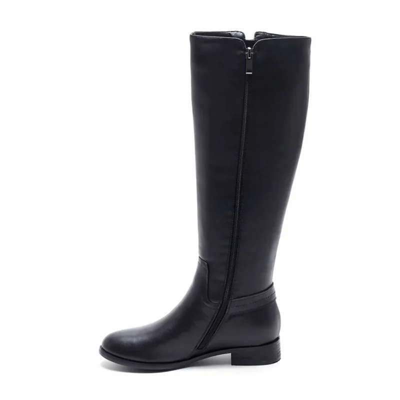 FITWEE Real Leather Women Retro Simple Knee High Boots Zipper Flats Winter Shoes Office Work Buckle Motorcycle Size 34-42 | Обувь